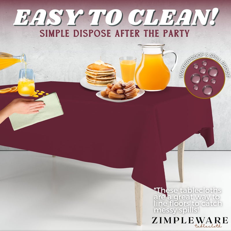 ZIMPLEWARE Premium Berry Plastic Table Cloth Disposable (6 Pk) Plastic Tablecloths for Rectangle Tables (54in x 108in) Party Table Cloths Disposable for 6ft to 8ft Rectangle Tables - Image 5
